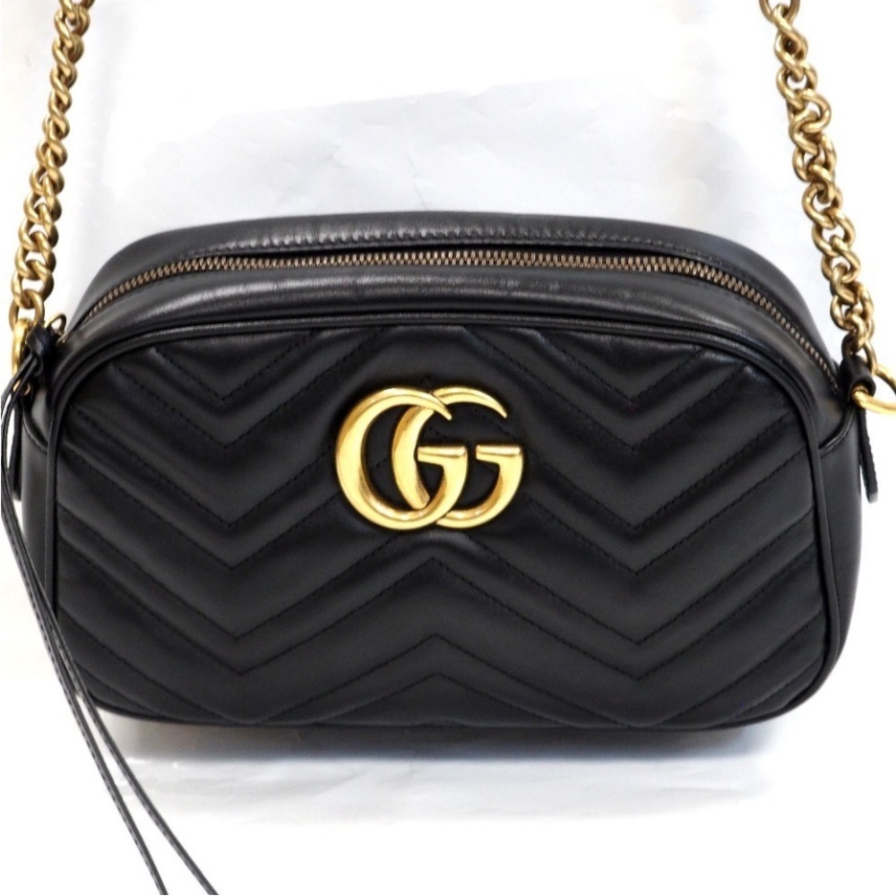 Gucci Black and Gold Crossbody Bag with Chevron Quilting